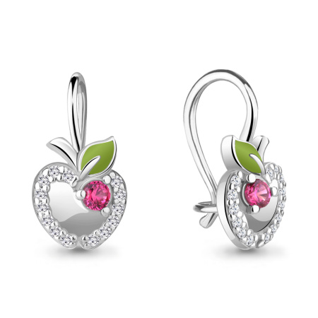 Серебряные серьги с фианитами и корундом «Яблочки»