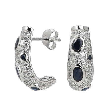 Серьги из серебра с сапфиром и фианитами