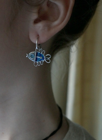 Серебряные серьги «Рыбки» с эмалью