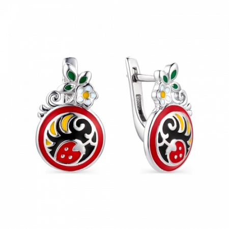 Серебряные серьги «Хохлома» с эмалью