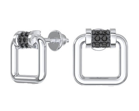 Серебряные серьги-пусеты «Геометрия» с чёрными фианитами