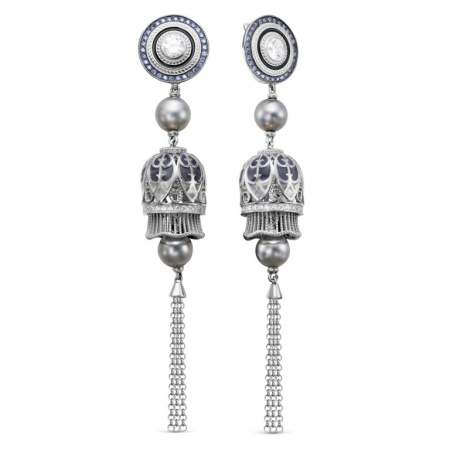 Серьги из серебра с жемчугом и фианитами