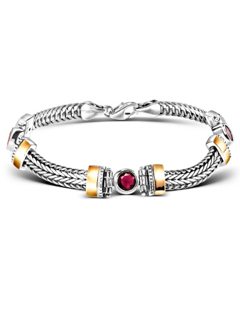 Серебряный браслет с гранатом и золотом