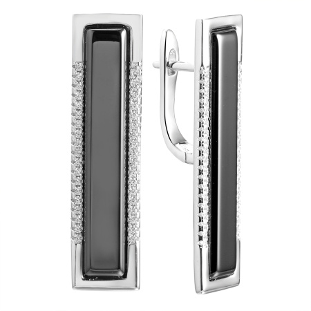 Серьги из серебра с керамикой и фианитами