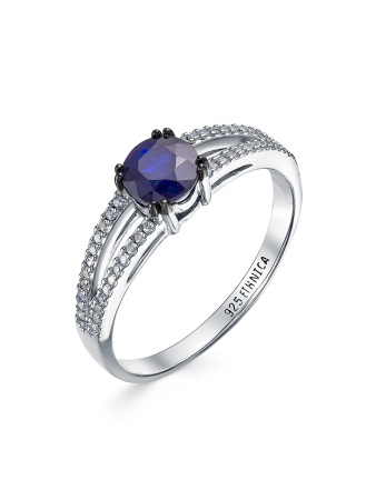 Серебряное кольцо с сапфиром и фианитами