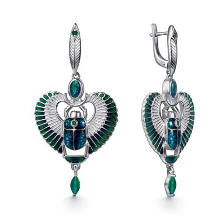 Серебряные серьги с опалом и агатом «Скарабеи»