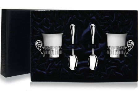 2 серебряные кофейные чашки «Богема» с ложками