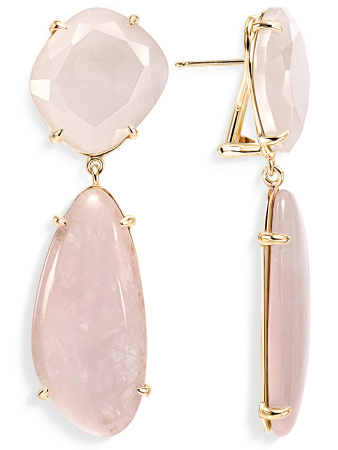 Серебряные серьги с розовым кварцем, жадеитом и позолотой