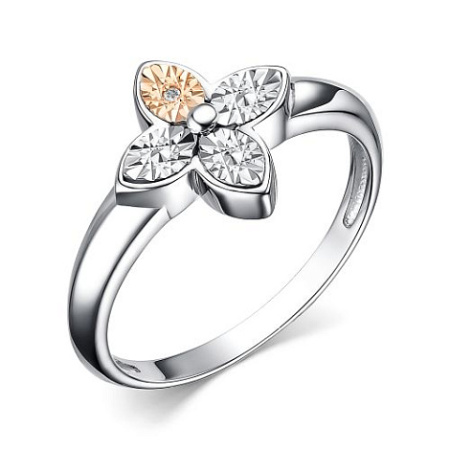 Серебряное кольцо с золотой накладкой и бриллиантом