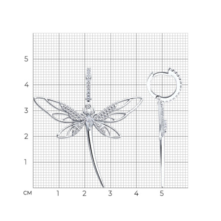 Серебряные серьги с фианитами «Стрекоза»