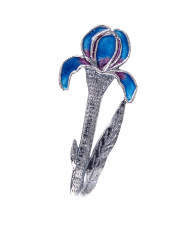 Серебряная брошь из серебра с эмалью «Синий ирис»