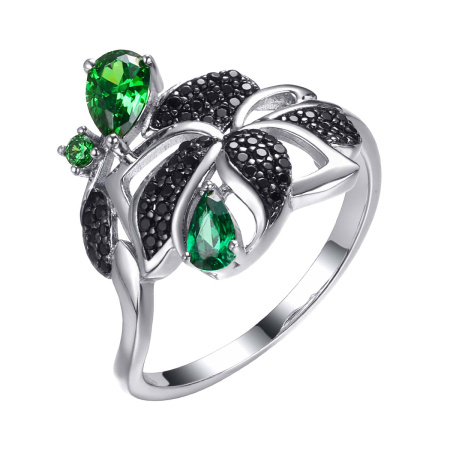 Серебряное кольцо «Мистический цветок» с фианитом и нанокристаллом