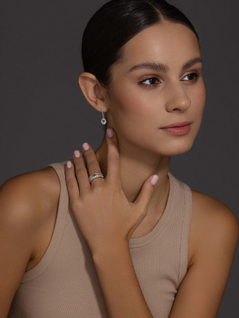 Серьги из серебра с бриллиантом «Сердце»