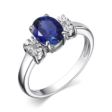 Серебряное кольцо с сапфиром и бриллиантом