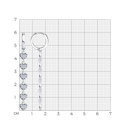 Длинные серебряные серьги с фианитами «Сердце»