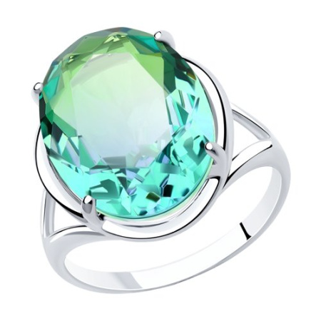 Серебряное кольцо с зелено-голубым синтетическим ситаллом