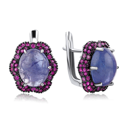 Серьги из серебра с рубинами и танзанитом