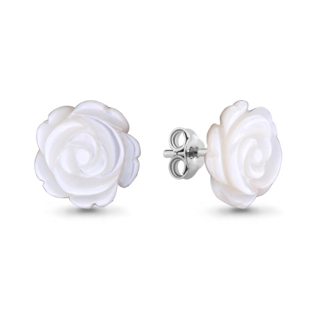 Серьги-пусеты из серебра с перламутром «Цветы»