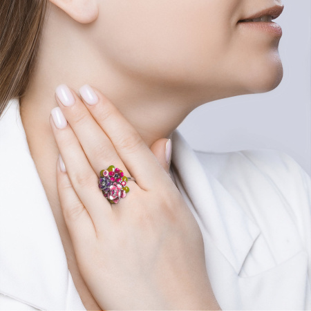 Кольцо из серебра с эмалью и фианитами