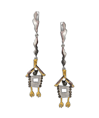 Серебряные серьги с фианитами «Избушка»