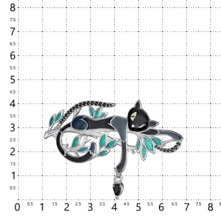Серебряная брошь с фианитами и эмалью «Черная Пантера»