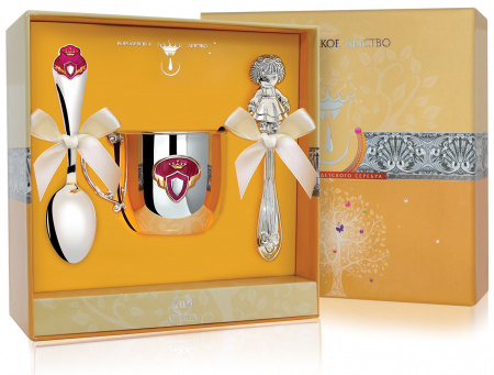 Серебряный набор «Принцесса» кружка, ложка и погремушка