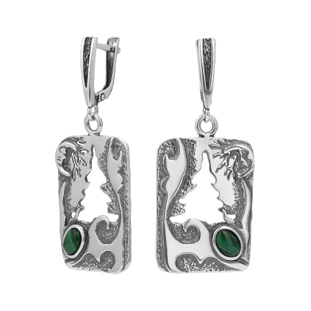 Серебряные серьги с малахитом «Лесной пейзаж»