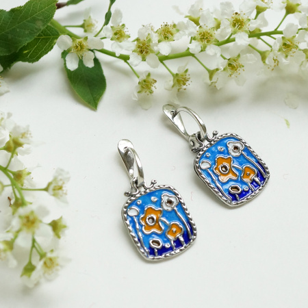 Серьги «Цветы» с эмалью