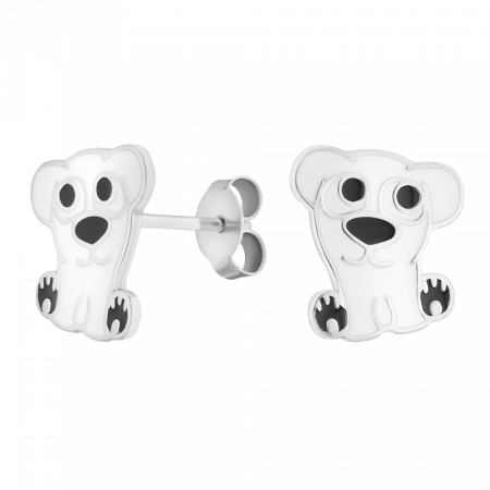 Серебряные серьги с эмалью «Собака»