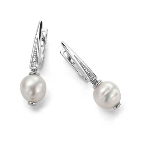 Серебряные серьги с жемчугом и бриллиантом