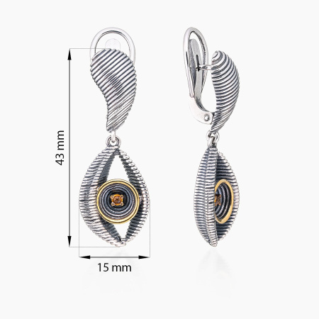 Серьги из серебра с камнем цитрин