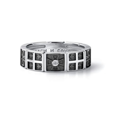 Серебряное кольцо с бриллиантом «Спаси и сохрани»