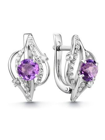 Серьги из серебра с аметистом и фианитами