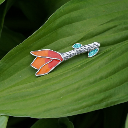 Серебряная брошь с эмалью «Тюльпан»