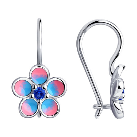 Серьги из серебра с эмалью и фианитами