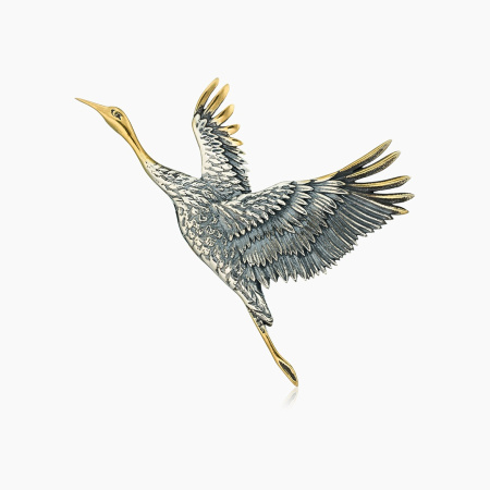 Серебряная брошь «Журавль»