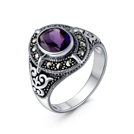 Серебряное кольцо с аметистом и марказитами