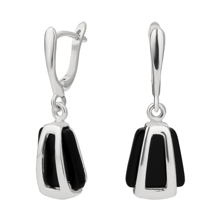 Серьги из серебра с черным агатом