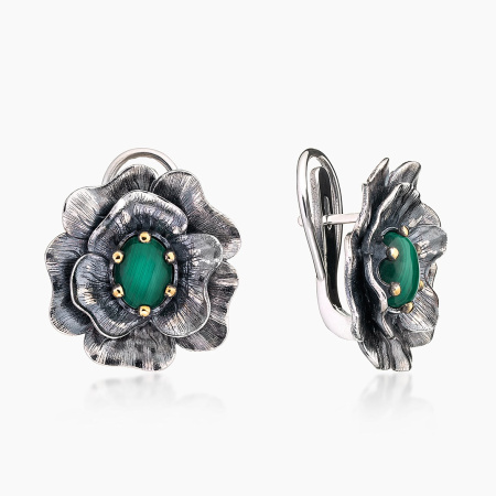 Серьги с малахитом из серебра