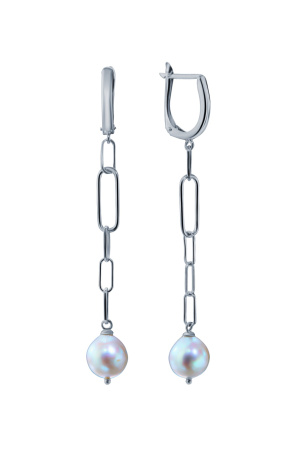 Серьги серебряные длинные с жемчугом