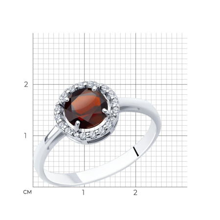 Серебряное кольцо с гранатом и фианитами