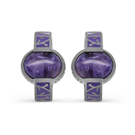 Серьги из серебра с чароитами «Японская слива»