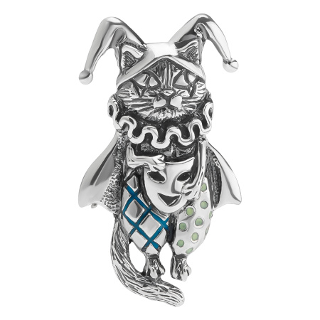 Брошь из серебра «Commedia dell'arte» кот шут