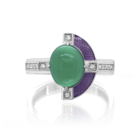 Серебряное кольцо с зеленым ониксом и эмалью