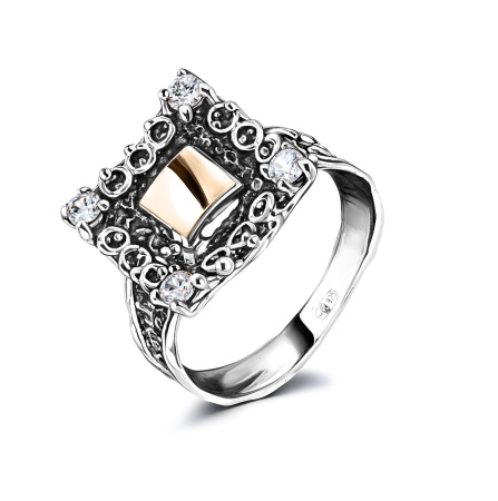 Кольцо из серебра в позолоте с фианитом