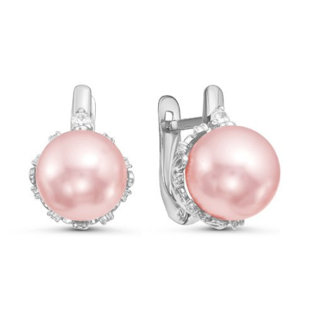 Серебряные серьги с фианитами и жемчугом Swarovski