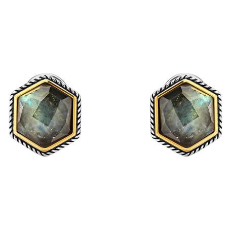 Серебряные серьги с лабрадоритом и позолотой