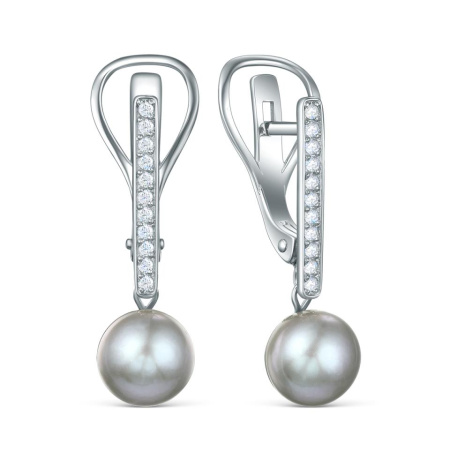 Серебряные серьги с жемчугом и фианитами