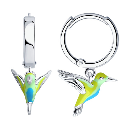 Серебряные серьги с эмалью «Колибри»