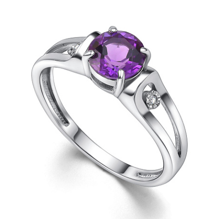 Серебряное кольцо с аметистом и бриллиантом